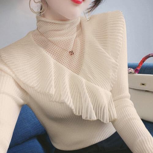 Mesh Hollow Lace Heaps Collar Sweater Autumn Winter Womens Inner Sweater