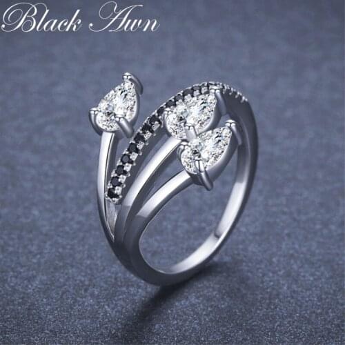 Romantic 3.4g 925 Sterling Silver Fine Jewelry Baguet Row Engagement Black Spinel Wedding Rings for Women G007