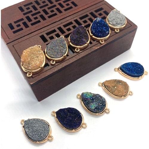 Natural Stone Pendant Lady Necklace Metal Double Ring Drop-shaped Color Jewelry Charm Making Girl Jewelry Accessories Connector