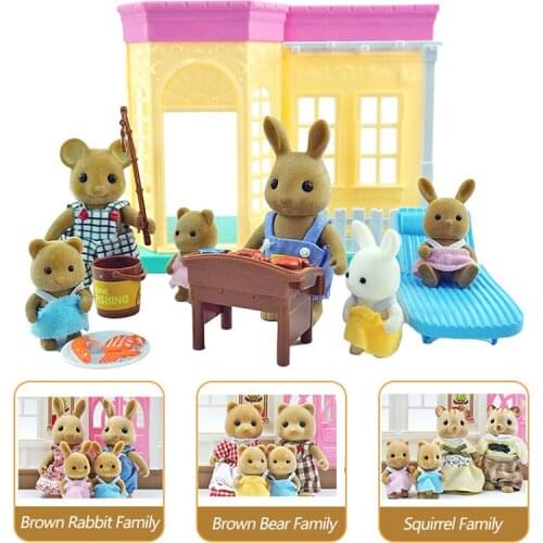 1/12 Forest Family Bunny Picnic Set Miniature Dolls BBQ Flower Pot Panda Squirrel Animal DollHouse accessories Toys For Girls