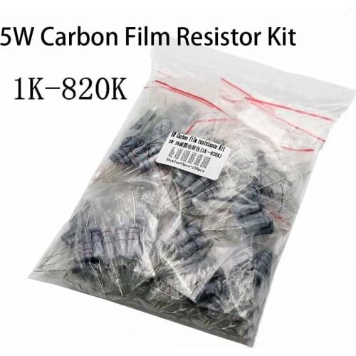 150pcs/lot 5W Power Carbon Film Resistor Kit Assortment Set 1K ohm-820K ohm 5% Resistance Pack 100K 10K 33K 47K 470K Resistors