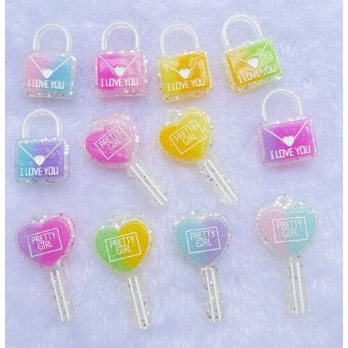 4pcs New envelope simulation key Lock head Flatback Resin Kawaii Cabochons DIY Hang ornaments with holes E51