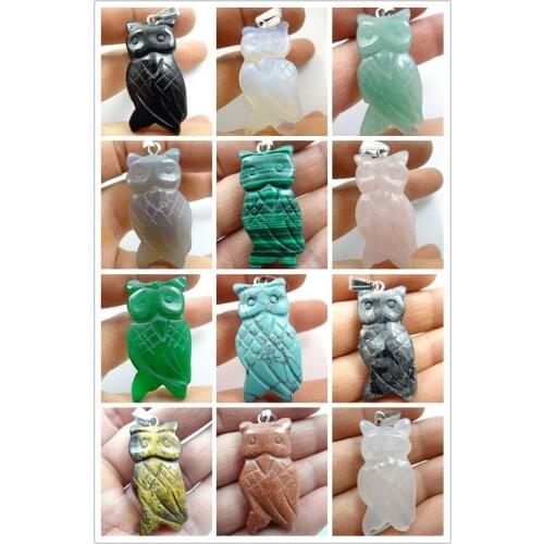 52*20MM New Hot Selling Fashion hand-carved owl natural Mix onyx Stone Charms Pendants for Necklace making jewelry Free Shippin