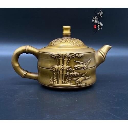 Antique Brass Kettle Teapot Breeze Bamboo Fragrant Crane Copper Kettle, collection,Free shipping