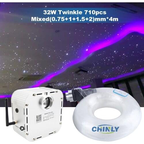 Twinkle 32W Bluetooth Control Remote Fiber Optic Light Starry Sky Effect Ceiling Kit 4m Mixed 710pcs Optical Fiber Cable