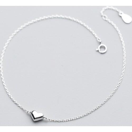 Heart Anklet Real 925 Sterling Silver Love Heart Ankle Bracelets Foot Chains for Women Girls Summer Jewelry
