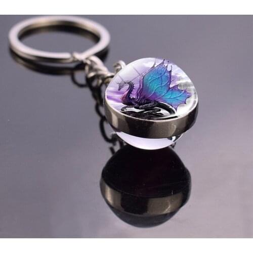 Fantasy Style Dragon Art Picture Glass Ball Keychain Keyrings Dragon Bag Pendant Key Chain Rings Holder