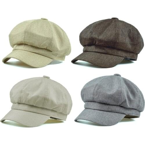 British Retro Thin Cotton and Linen Octagonal Cap Korean Personality Solid Color Duck Tongue Beret Painter Hat Female Simple