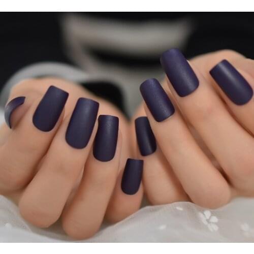 Rough Matte Square False Nails Dark Purple Frosted Acrylic Artificial Nails Medium Manicure Tips 24pcs