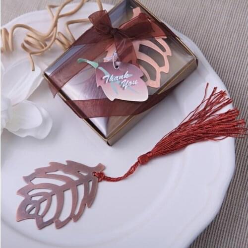 Autumn Themed Wedding Favors Vintage Leaf Bookmark with Burgundy Silk Tassel Bridal Shower Favor