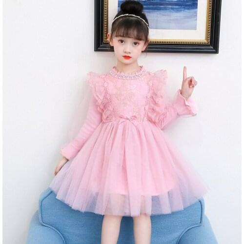 2 3 4 5 6 7 10 Years Princess Lace Cute Elegant Bow Dresses For Kids ChildrenS Clothes Autumn Winter Girls Warm Wedding Dress
