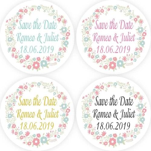 DouxArt 100 Pieces Save the Date Personalized Stickers Seals, 4cm Garland Wedding Favors Communion Decoration Party Gift Labels