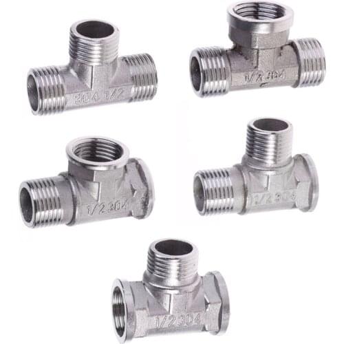 G1/2" Tee 3 Way Plumping Pipe Fittings Stainless Steel T type Threaded Valve