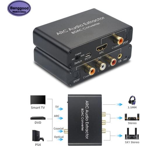 HDMI-compatible ARC Audio Extractor DAC Converter Adapter Fiber Coaxial SPDIF Coaxial RCA 3.5mm Headphone Jack Output Convertor