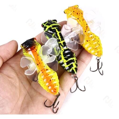 HENGJIA 7cm 15.5g Cicada Bait with Propeller Wings Artificial Hard Bait Fly Fishing Wobbler Popper Lure
