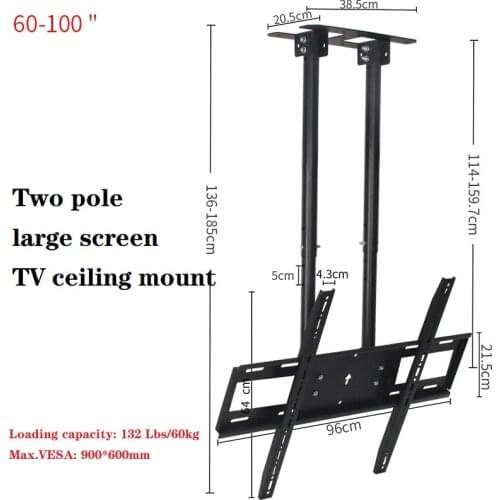 HILLPORT TV Ceiling Mount TV Bracket Hanger, Tilt, Telescopic, Suitable For 60-100 inches, Load 60kg, T580