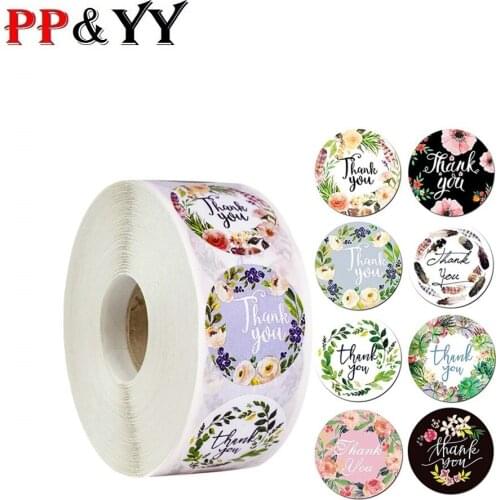 100-500pcs Round Floral Thank You Stickers 1inch for Wedding Favors and Party Handmade Stickers Envelope Seal Stationery Sticker