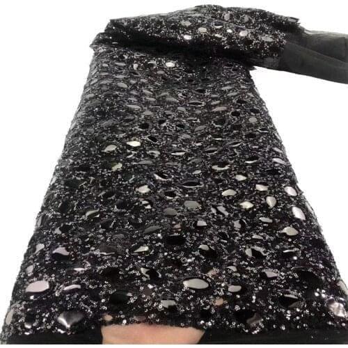 Black Sequins French Tulle Net Lace Fabric African Lace Fabric 2021 High Quality Embroidery Nigerian Lace Material For Wedding