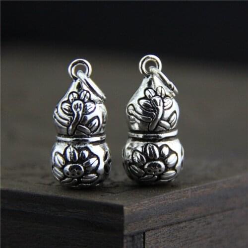 1PCS Sterling S925 Silver Pendant Women Luck Gourd Calabash DIY Bead 19x9mm 2.2g