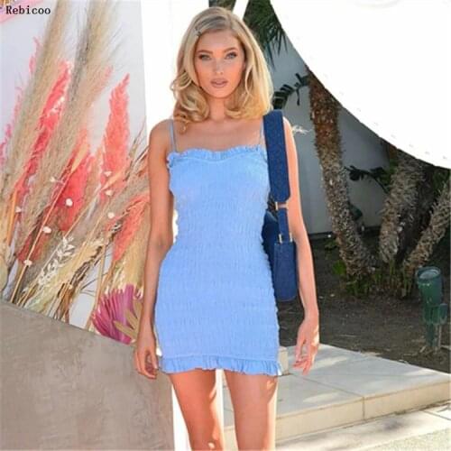 Summer Elegant club bodycon mini dresses womens Beach leisure vacation party night lace up stretch Slim Soft dress mujer