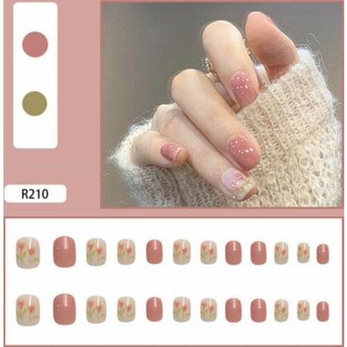 24Pcs/Set Fashionable False Nails Short Classic With Glue Daily Office Press On Simple Art Fashion Manicure Sliders Flat Tips