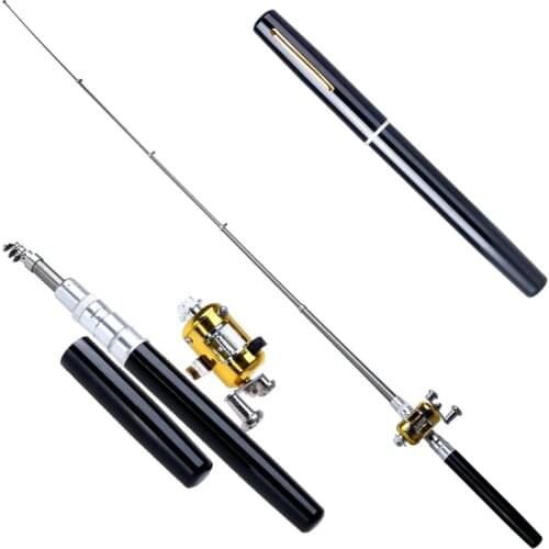 Balight Portable Pocket Telescopic Mini Fishing Pole Pen Shape Folded Fishing Rod With Reel Wheel