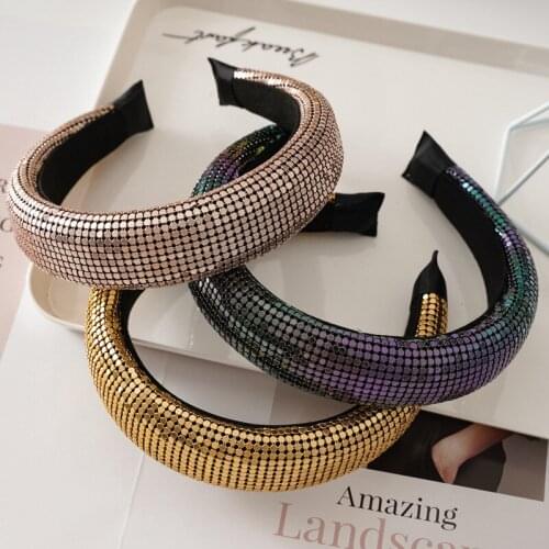 Superior Quality Luxury New Bead Padded Headbands Gold Champagne Fashion Luxurious Sponge Hairbands for Women Sparkly Novelty