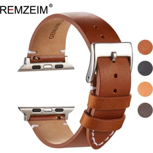 Genuine Leather Band Loop Strap For Apple Watch 6 SE 5 4 3 2 38mm 40mm Leather Watch Band for iwatch 5 44mm 42mm Bracelet Brown