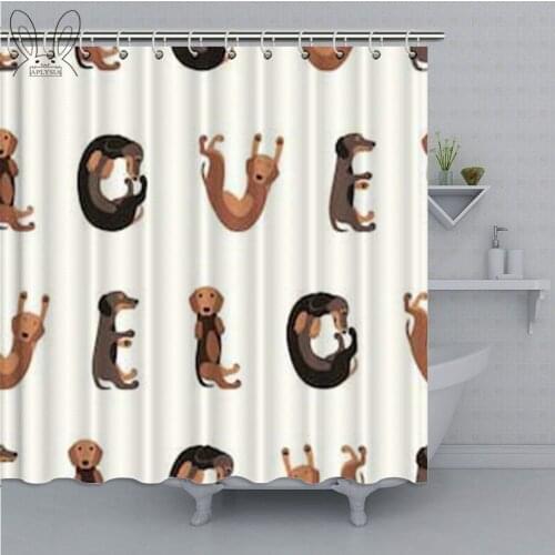Brown Animal Flat Pattern Word Love of Dachshund Dogs Badger Breed Bathroom Curtain Waterproof Polyester Fabric Bath Shower Sets