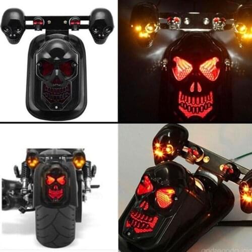 Universal Skull Motorcycle Tail Brake Stop Light + 2 LED Turn Signal Lamp For Harley Honda