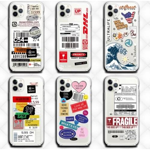 Stamp Label Barcode DHL Express Transparent soft Phone Case Clear for iphone 12 11 Pro max mini XS 8 7 6 6S Plus X 5S SE 2020 XR