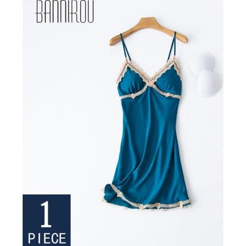 BANNIROU Nightgown Women Stain Sleepwear Nightgown Woman High Quality Womens Sexy Night Shirts Women Pajamas 2021 Free Shipping