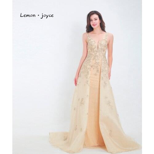 Lemon joyce Champagne Lace Evening Dress 2020 New Arrivals Appliques Flowers Chapel Train Long Mermaid Party Dresses Plus Size