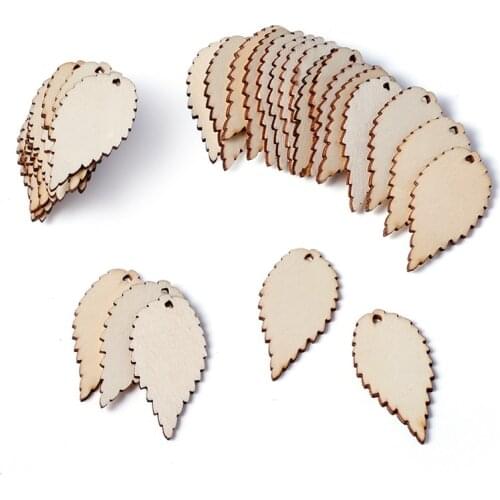 100pcs Undyed Wooden Pendant Charm Leaf Shape For Jewelry Necklace DIY Bracelet Necklace Making Home Decoration 50x26x2mm