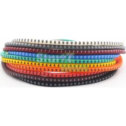 1000pcs EC-1 2.5mm2 cable marker 0-9 10 different number colorful mixed