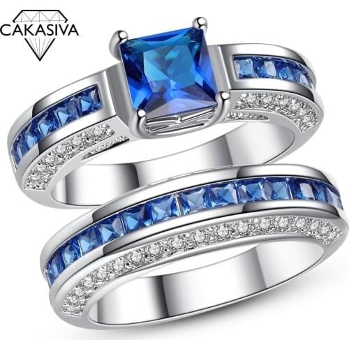 2Pcs AAA Zircon Ring S925 Womens Sapphire Ring Handmade Inlaid Diamond Birthday Party Gift Jewelry