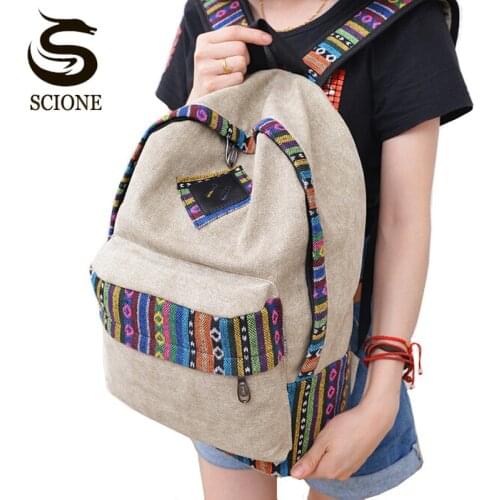 Vintage School Backpack Women Schoolbags for Teenager Girls Canvas Backpacks Student Book Bag National mochila bolsas de saco