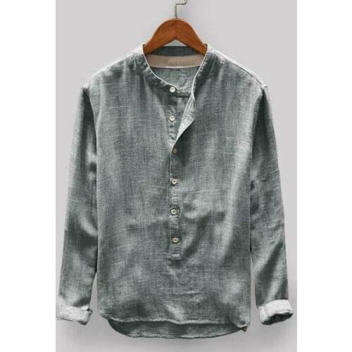 2021 Hot New Mens Long Sleeve Blouse Casual Cotton Linen T Shirt Button Tops Big Size