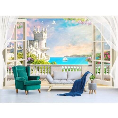 3d wallpaper for bedroom custom photo European Windows balcony sea 3d wall murals wallpaper for walls 3 d painting on the wall