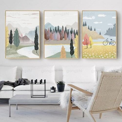 Nordic Abstract Rural Landscape Wall Art Poster Grove Minimalist Canvas Painting Pictures and Prints Home Decoration Living Room