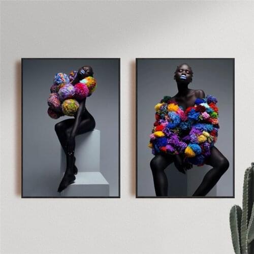 African women in colored balls black women pictures colorful modern art canvas wall posters and living room decorative prints