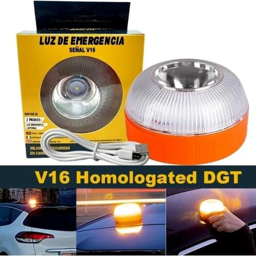Emergency Light V16 Homologated DGT Approved Car Emergency Beacon Help Flash Rechargeable Magnetic Induction Light with Battery