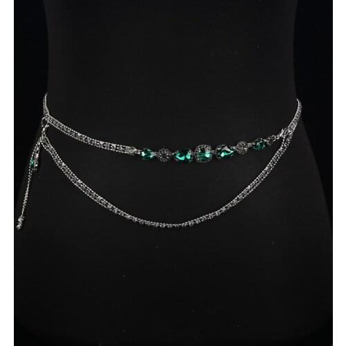 Belly dance chain waist chain 2019 new set auger belt accessories P522 tadpoles emerald diamond chain acrobatics dance