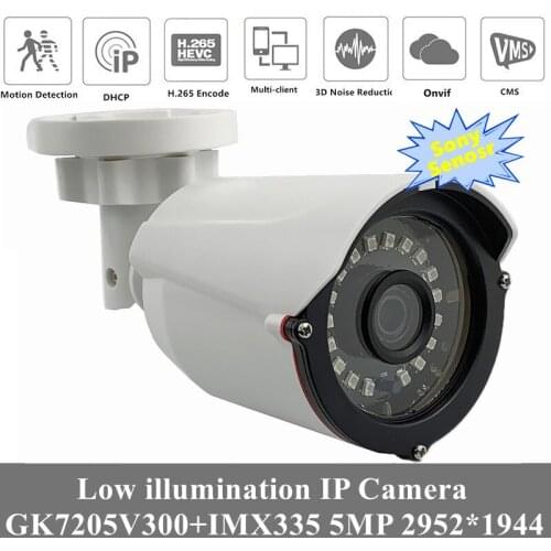 5MP IP Bullet Camera 3516EV300+Sony IMX335 Low illumination H.265 2592*1944 IRC ONVIF Motion Detection Radiator P2P VMS XMEYE