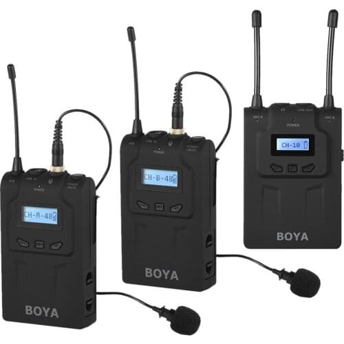 BY-WM8 Pro Clip-on UHF Dual-Channel Wireless Mic Microphone Audio Video Recorder 2 Transmitter Receiver for DSLR Camcorder