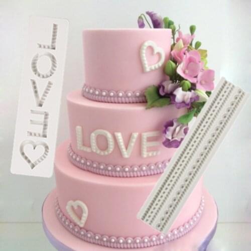 LOVE & Pearl Borders Molds Fondant Cake Decor Tools Silicone Molds Sugarcrafts Chocolate Baking Tools for Cakes Gumpaste Form