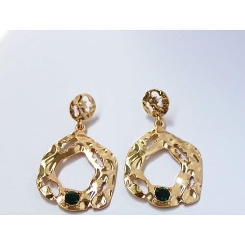 GSOLD Retro Geometric Irregular Hollow Metal Fold Textured With Crystals Drop Earring Women Exaggerated Punk Jewelry 202105