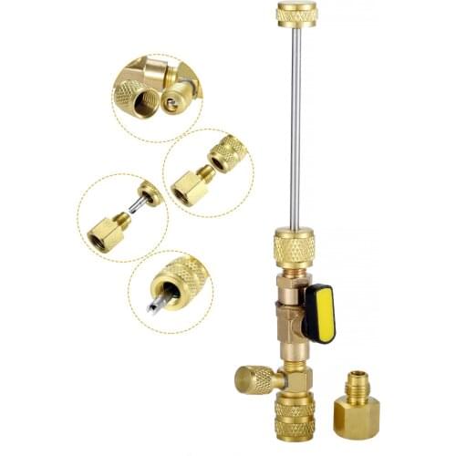 R410A R22 Valve Core Remover Installer Tool w/Dual Size SAE 1/4 & 5/16 Port,10Pcs 5v1 Valve Cores Double Head Valve Core Remover