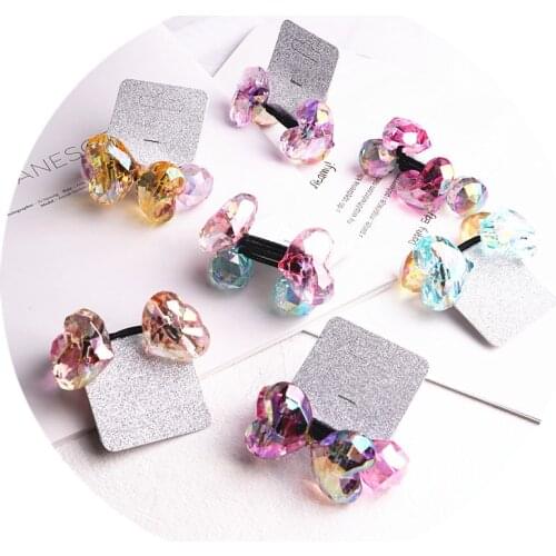 Korea Handmade Cartoon Shiny Acrylic Heart Kids Children Girl Elastic Hair Bands Head wear Accessories-GMKEHRB008C5