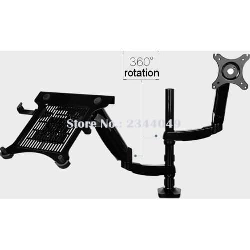 Loctek D5F2 Dual Use Notebook/ Laptop Mount Arm Monitor Holder With USB Fan Laptop Desk for 10"-27" Monitor and 15.6 inch Laptop